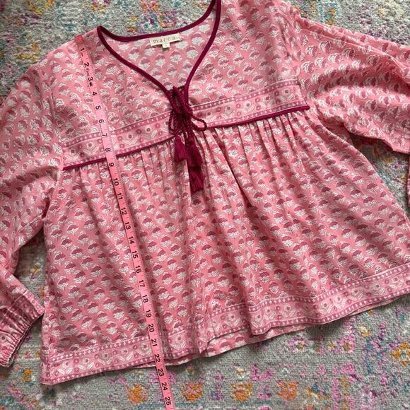 Marea Isla Pink Floral Long Puff Sleeves Boho Pullover Top Women’s Size Large - Picture 5 of 9